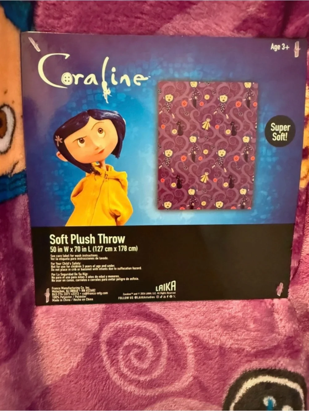Coraline Plush Throw Blanket 50x70 in